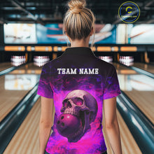 Load image into Gallery viewer, Custom Pink Flame Skull Halloween Bowling Shirts For Women, Personalized Team Bowling Jersey outfit NQS10401
