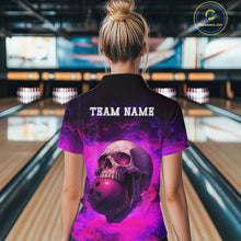 Load image into Gallery viewer, Custom Pink Flame Skull Halloween Bowling Shirts For Women, Personalized Team Bowling Jersey outfit NQS10401