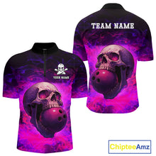 Load image into Gallery viewer, Custom Pink Flame Skull Halloween Bowling Shirts For Men, Personalized Team Bowling Jersey outfit NQS10401