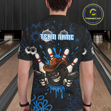 Load image into Gallery viewer, Funny Black and Blue Bowling Cowboy gun Men bowling polo, 1/4 zip shirts Custom bowling team jersey NQS10617