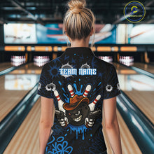 Load image into Gallery viewer, Funny Black and Blue Bowling Cowboy gun Women bowling polo, 1/4 zip shirts Custom bowling team jersey NQS10617