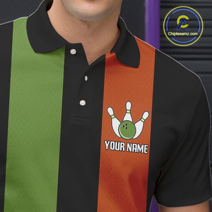 Green & Orange Retro Black Bowling shirts for men custom Does this shirt make my balls look big NQS10622