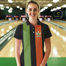 Load image into Gallery viewer, Green &amp; Orange Retro Black Bowling shirts for Women custom Does this shirt make my balls look big NQS10622