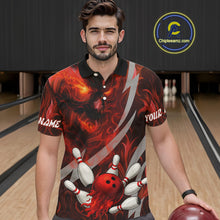 Load image into Gallery viewer, Red Flame Skull Bowling Polo, Quarter Zip shirts For Men Custom Halloween Team Bowling Outfit NQS10636