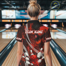 Load image into Gallery viewer, Red Flame Skull Bowling Polo, Quarter Zip shirts For Women Custom Halloween Team Bowling Outfit NQS10636