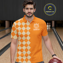 Load image into Gallery viewer, Orange Argyle Pattern Custom Halloween Mens Bowling Shirts, Personalized Bowling Team Shirt NQS10466