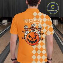 Load image into Gallery viewer, Orange Argyle Pattern Custom Halloween Mens Bowling Shirts, Personalized Bowling Team Shirt NQS10466