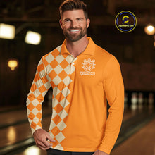 Load image into Gallery viewer, Orange Argyle Pattern Custom Halloween Mens Bowling Shirts, Personalized Bowling Team Shirt NQS10466