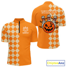 Load image into Gallery viewer, Orange Argyle Pattern Custom Halloween Mens Bowling Shirts, Personalized Bowling Team Shirt NQS10466