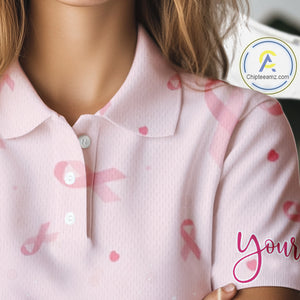 Pink glitter ribbons pattern Women golf polo shirt Custom Breast Cancer Awareness ladies golf outfit NQS10514