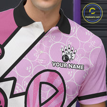 Load image into Gallery viewer, Personalized Pink Ribbons Camo Bowling Shirts For Men, Custom breast cancer bowling Team shirts NQS10533