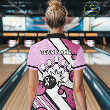 Load image into Gallery viewer, Personalized Pink Ribbons Camo Bowling Shirts For Women, Custom breast cancer bowling Team shirts NQS10533
