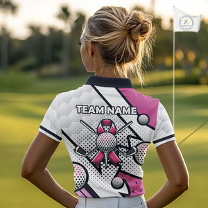 Personalized Pink Ribbons Camo Golf Polo Shirts for Women, Custom breast cancer Golf Team shirts NQS10534