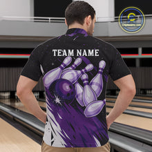 Load image into Gallery viewer, Custom Black And Purple Galaxy Bowling Team Polo, 1/4 Zip Shirt For Men, Personalized Bowling Jerseys NQS10544