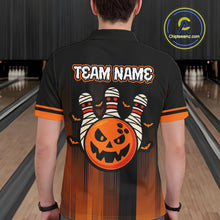 Load image into Gallery viewer, Custom Orange and Black Funny Pumpkin Ball pins Mens Bowling Team Shirts, Halloween Bowling Outfit NQS10564