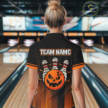 Load image into Gallery viewer, Custom Orange and Black Funny Pumpkin Ball pins Women Bowling Team Shirts, Halloween Bowling Outfit NQS10564