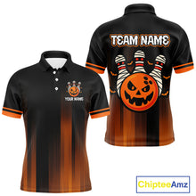 Load image into Gallery viewer, Custom Orange and Black Funny Pumpkin Ball pins Mens Bowling Team Shirts, Halloween Bowling Outfit NQS10564
