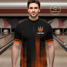 Load image into Gallery viewer, Custom Orange and Black Funny Pumpkin Ball pins Mens Bowling Team Shirts, Halloween Bowling Outfit NQS10564