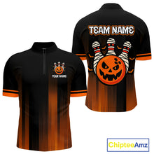 Load image into Gallery viewer, Custom Orange and Black Funny Pumpkin Ball pins Mens Bowling Team Shirts, Halloween Bowling Outfit NQS10564