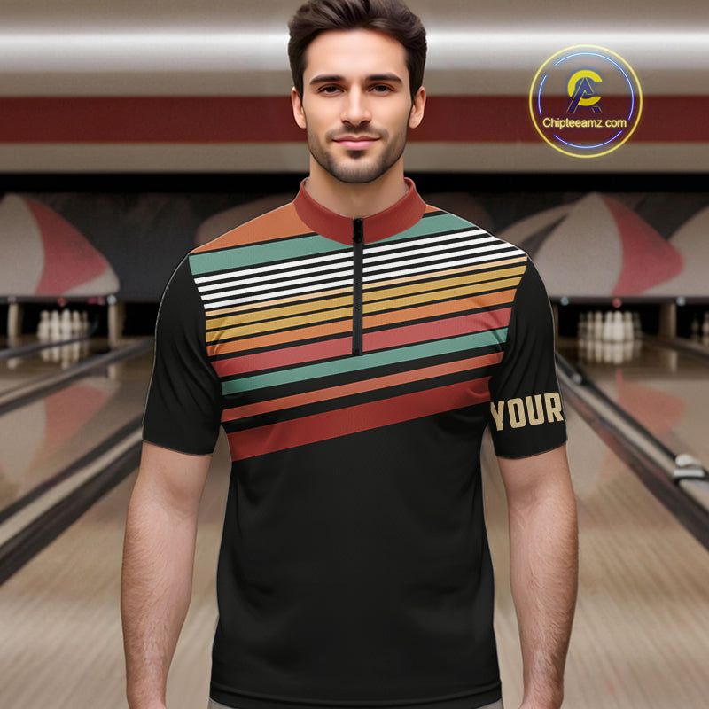 Retro Bowling Polo, Quarter Zip Shirt for Men Custom Vintage Team Bowling Jersey, Gift For Bowlers NQS10567