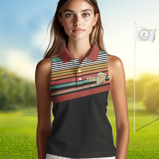 Retro Women Sleeveless polo shirt Custom Vintage Team Golf attire for ladies, Gift For Golfers NQS10568