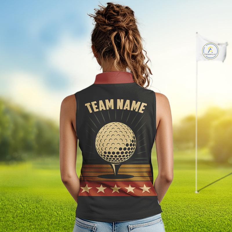 Retro Women Sleeveless polo shirt Custom Vintage Team Golf attire for ladies, Gift For Golfers NQS10568