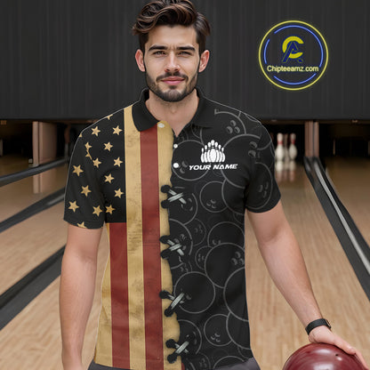 Vintage American Flag Black Bowling Camo Retro Bowling shirts for Men Custom Team bowling jersey NQS10584