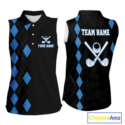 Black and Blue argyle polo shirts personalized ladies sleeveless golf tops, team golf outfit NQS11403