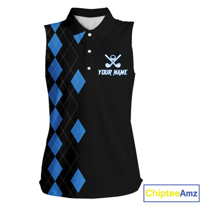 Black and Blue argyle polo shirts personalized ladies sleeveless golf tops, team golf outfit NQS11403
