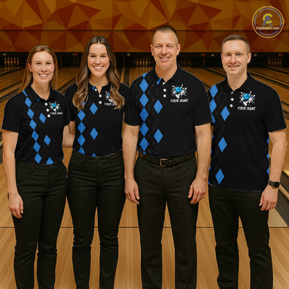 Black and Blue argyle womens bowling shirts custom team bowling jerseys women's bowling outfits NQS11404