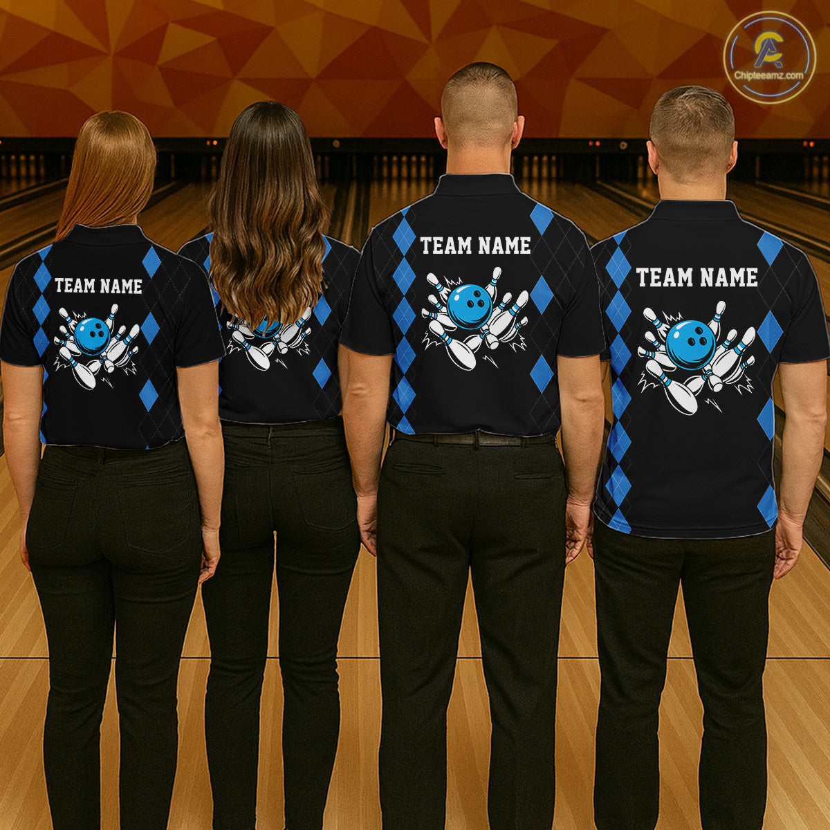 Black and Blue argyle womens bowling shirts custom team bowling jerseys women's bowling outfits NQS11404