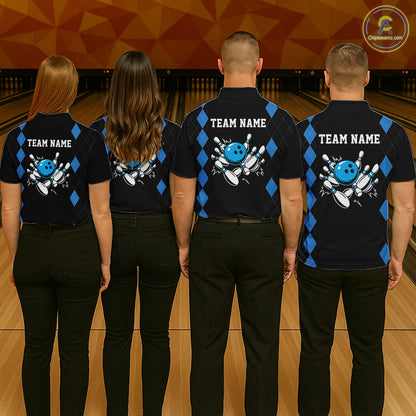 Black and Blue argyle womens bowling shirts custom team bowling jerseys women's bowling outfits NQS11404