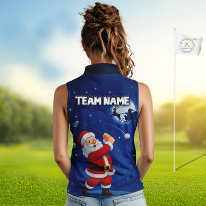 Funny Santa Christmas Golf Sleeveless polo shirt Custom Blue team golf jerseys, Christmas golf gifts NQS10828