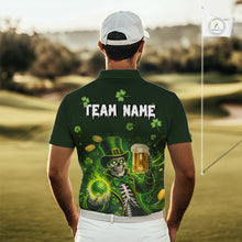 Load image into Gallery viewer, Funny Skull drink beer St Patrick's day Green shamrock Mens Golf Polo Shirts Custom mens golf apparel NQS11411