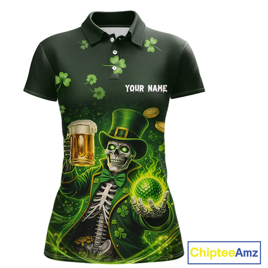 Funny Skull drink beer St Patrick's Day Green shamrock Custom matching men and womens golf shirts NQS11411