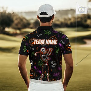 Personalized Funny Halloween Pattern Skull Golf Polo Shirts For Men, Halloween Mens Golf Gifts NQS10836