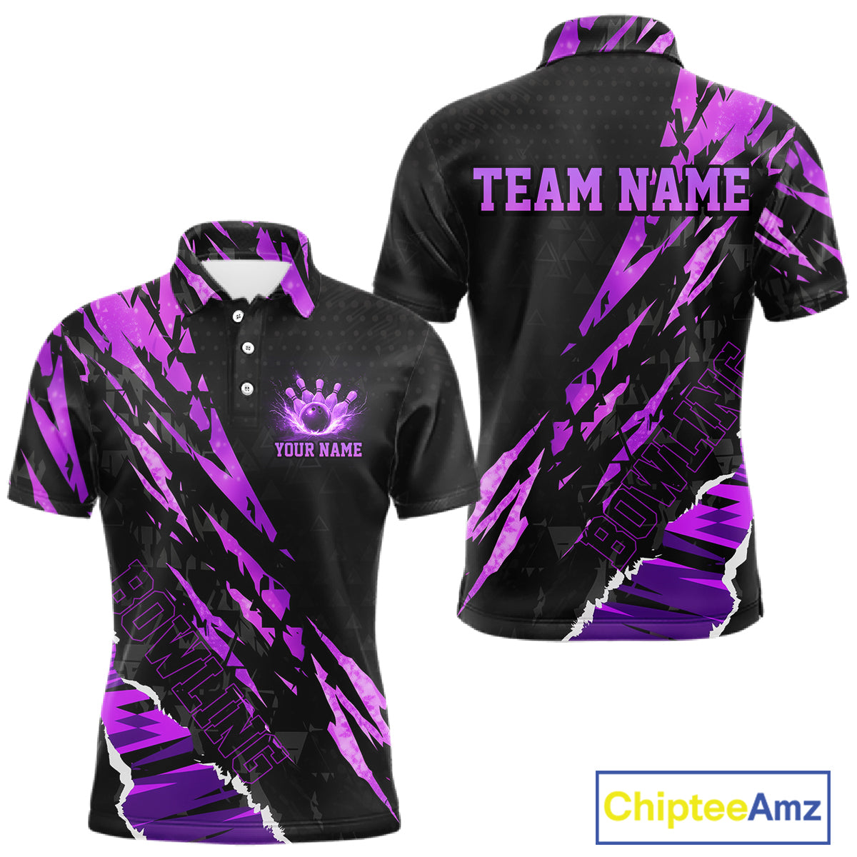 Black and Purple camo Bowling Polo shirts, 1/4 zip shirt for men custom Bowling Team League Jerseys NQS11420