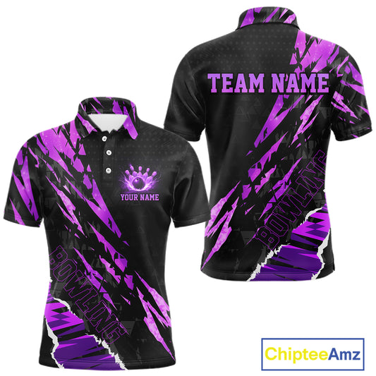 Black and Purple camo Bowling Polo shirts, 1/4 zip shirt for men custom Bowling Team League Jerseys NQS11420
