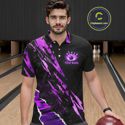 Black and Purple camo Bowling Polo shirts, 1/4 zip shirt for men custom Bowling Team League Jerseys NQS11420
