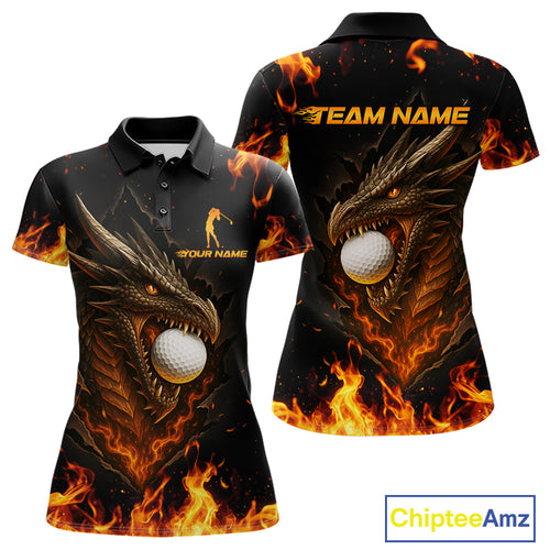 Flame Dragon Golf Polo Shirts For Women Custom Dragon team ladies golf outfits, cool golf gifts NQS10861