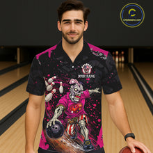 Load image into Gallery viewer, Black and Pink Funny zombie Bowling Hawaiian Shirt Custom Button up Bowling team league jerseys NQS11442