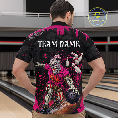 Black and Pink Funny zombie Bowling Shirts For Men Custom Mens Bowling team league jerseys NQS11442