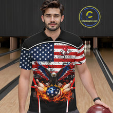 Load image into Gallery viewer, American Flag Eagle Flame Bowling Shirts For Men Custom patriotic Bowling Team Jerseys NQS11735