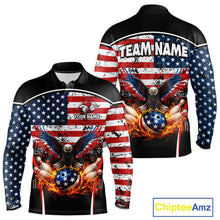 Load image into Gallery viewer, American Flag Eagle Flame Bowling Shirts For Men Custom patriotic Bowling Team Jerseys NQS11735