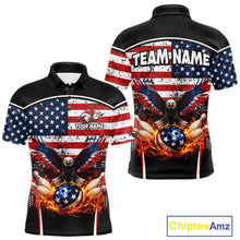Load image into Gallery viewer, American Flag Eagle Flame Bowling Shirts For Men Custom patriotic Bowling Team Jerseys NQS11735