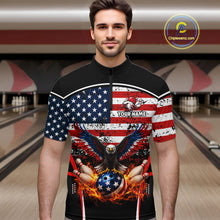 Load image into Gallery viewer, American Flag Eagle Flame Bowling Shirts For Men Custom patriotic Bowling Team Jerseys NQS11735