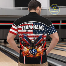 Load image into Gallery viewer, American Flag Eagle Flame Bowling Shirts For Men Custom patriotic Bowling Team Jerseys NQS11735