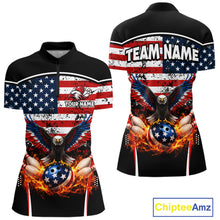 Load image into Gallery viewer, American Flag Eagle Flame Bowling Shirts For Women Custom patriotic Bowling Team Jerseys NQS11735