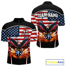 Load image into Gallery viewer, American Flag Eagle Flame Bowling Shirts For Men Custom patriotic Bowling Team Jerseys NQS11735