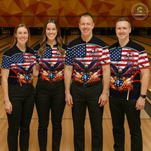 Load image into Gallery viewer, American Flag Eagle Flame Bowling Shirts For Men Custom patriotic Bowling Team Jerseys NQS11735
